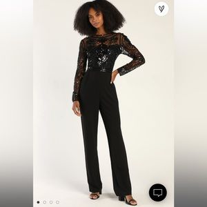 Midnight Allure Black Sequin Beaded Wide-Leg Jumpsuit